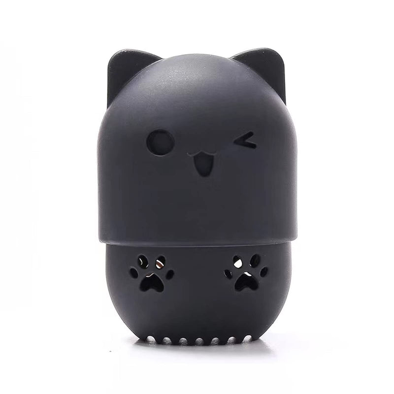 Makeup Sponge marshmallow sponge for foundation Silicone Travel Case Beauty blender holder Washable Reusable Cat Shape Cosmetic Sponge Container (Black) Black - NewNest Australia