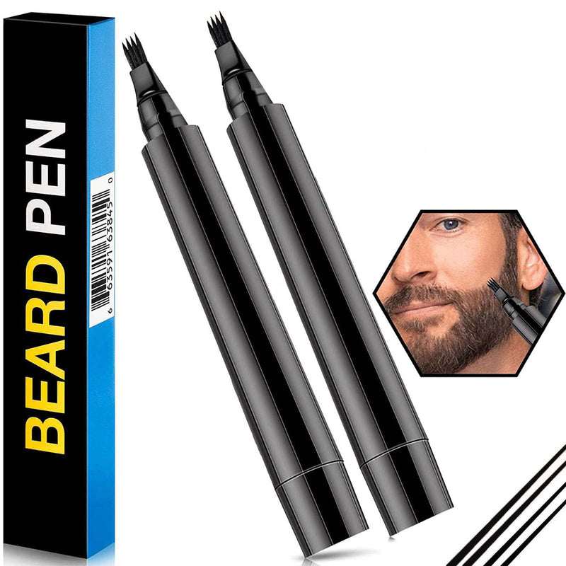 Prreal 2Pcs Black Beard Pen, Natural Beard Filler For men, Waterproof & Sweatproof Beard Pencil, Long-Lasting Beard Filling Pen To Fill, Define & Sharpen Hair, Beard & eyebrow Colour#Black 2 Count (Pack of 1) - NewNest Australia