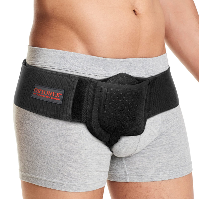 ORTONYX Inguinal Groin Hernia Belt for Men and Women with Removable Compression Pad and Adjustable Waist Strap, Hernia Support Truss for Inguinal, Incisional Hernias, Left / Right Side - Black S/M - NewNest Australia