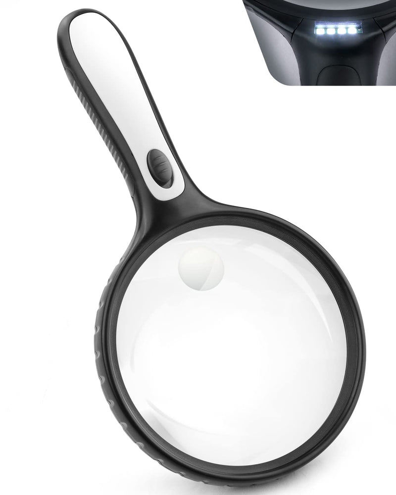 OBOVO Magnifying Glass with Light, 2X & 6X Large Handheld Reading Magnifying Glasses, 4 LED Illuminated Lighted Magnifier for Seniors Reading, Low Vision, Small Prints, Map, Stamps - NewNest Australia