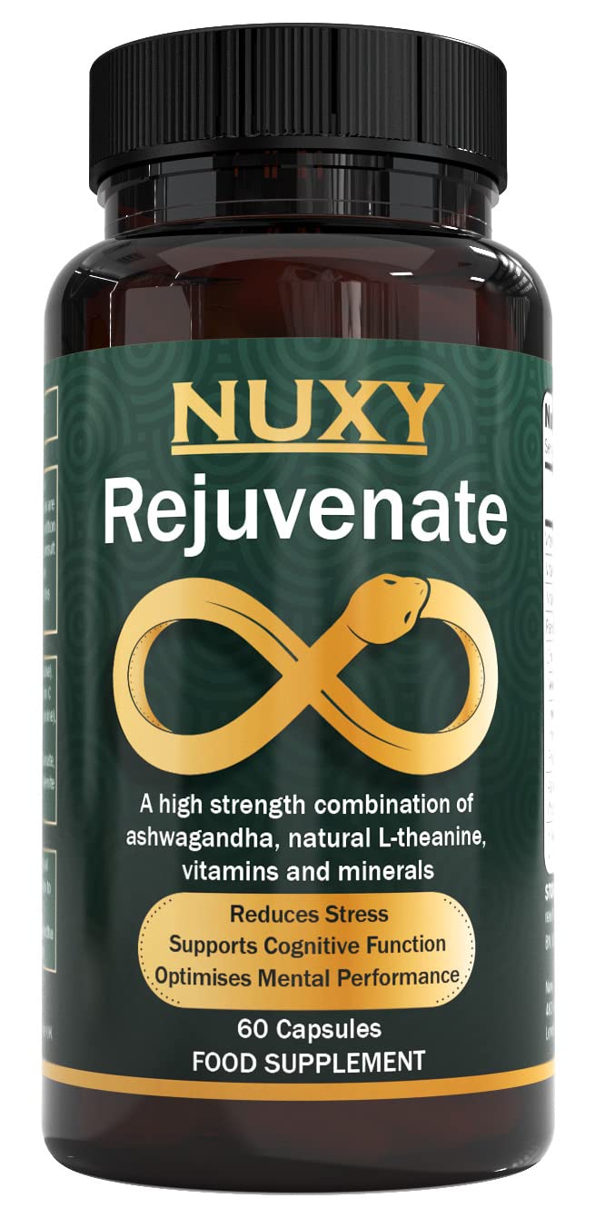 Nuxy Rejuvenate 60 Vegan high Strength Capsules , Ashwagandha , Vitamin E , C , B12 , B5 , Zinc , Selenium , L-Theanine Extract , Quality Ingredients to Assist Immunity Wellbeing , Made in The UK - NewNest Australia