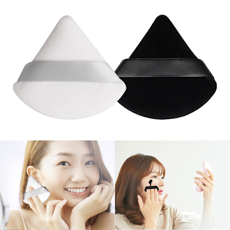 2 Pcs Powder Puff Makeup Puff Triangle Powder Puff Soft Powder Sponge Reusable Make up Triangle Sponges with Strap for Loose Powder（Black and White） 1white+1black - NewNest Australia