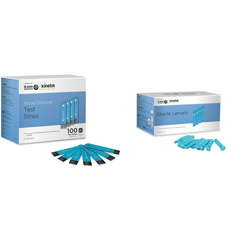 Kinetik Wellbeing Blood Glucose Test Strips (Pack of 100) – Used by The NHS & Kinetik Wellbeing Sterile Lancets (Pack of 200) – Used by The NHS – in Association with St John Ambulance - NewNest Australia