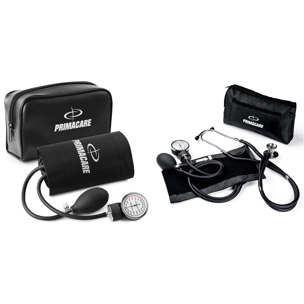 Primacare DS-9193 Classic Series Large Adult Size Professional Blood Pressure Kit, Black & Primacare DS-9181-BK Professional Aneroid Sphygmomanometer and Sprague Rappaport Stethoscope, Black + Sphygmomanometer - NewNest Australia