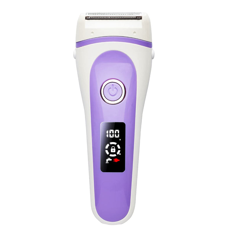 Lady Shaver for Women, Bikini Trimmer Electric Razor Women Rechargeable Body Hair Removal for Face, Lip, Arms, Legs, Underarms Wet Dry Use with LED Display (Purple) Purple - NewNest Australia