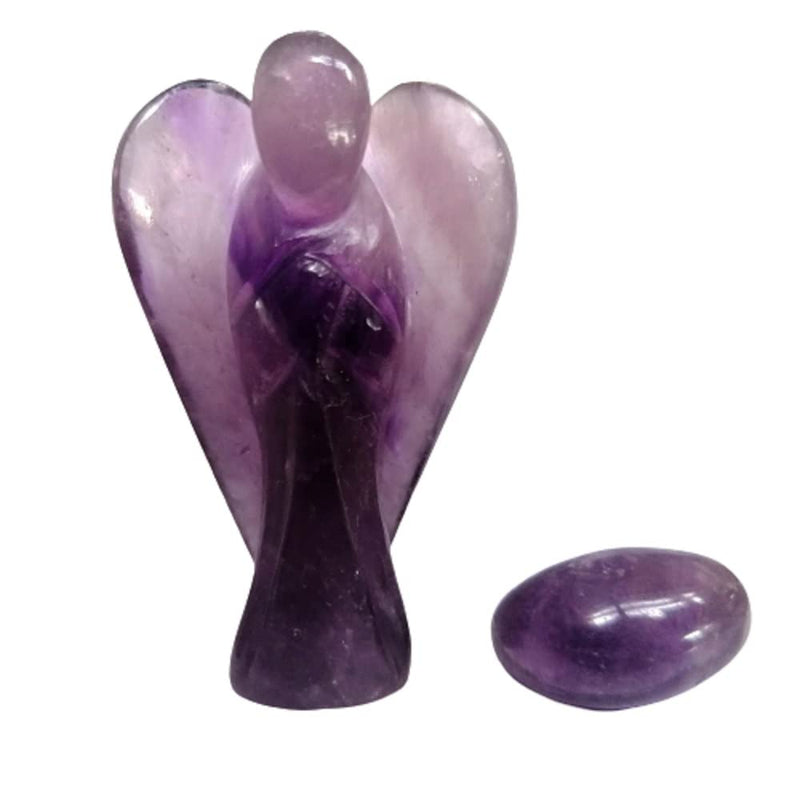 Amethyst Guardian Angel Hand Carved 2 Inch Crystal Pocket Natural Gemstone Statue Mini Figurine Ornament Decoration, Reiki Healing Spiritual Stones Including*Extra*25mm Amethyst Tumble Stone Gift Box - NewNest Australia