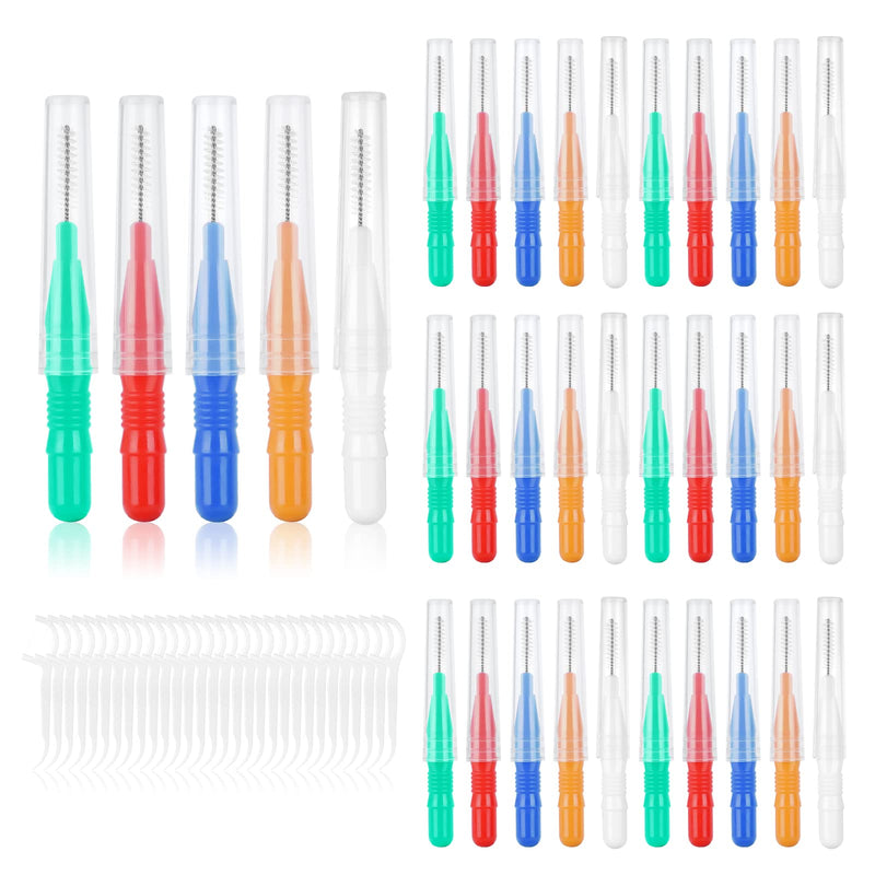 ACWOO Interdental Brushes, 60 Pcs Dental Brushes Toot Floss Set with 30 Pcs Soft Dental Brushes and 30 Pcs Floss Picks, Oral Dental Hygiene Brush Tooth Cleaning Tool for Oral Cleaning & Care - NewNest Australia