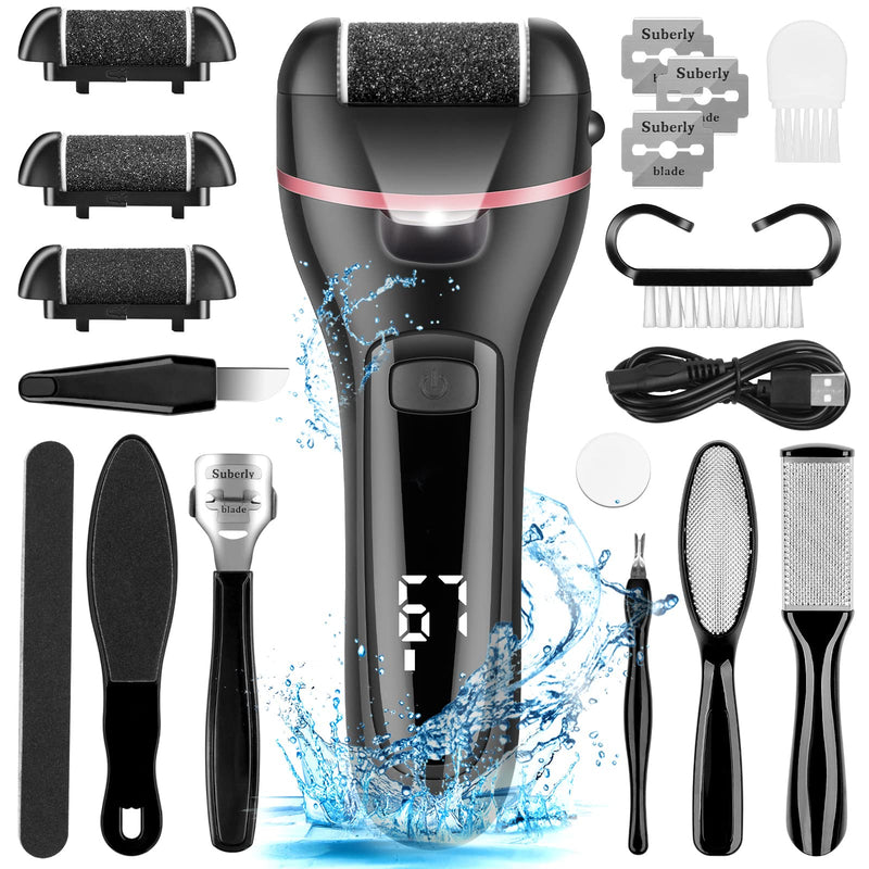 Electric Foot File Callus Remover, Norbase 15 in 1 Pedicure Sets for Feet, Rechargeable Electric Foot Grinder, Electric Pedicure Feet Callus Remover Foot Care For Dead Skin With 3 Roller Heads 2 Speed Black_Style - NewNest Australia