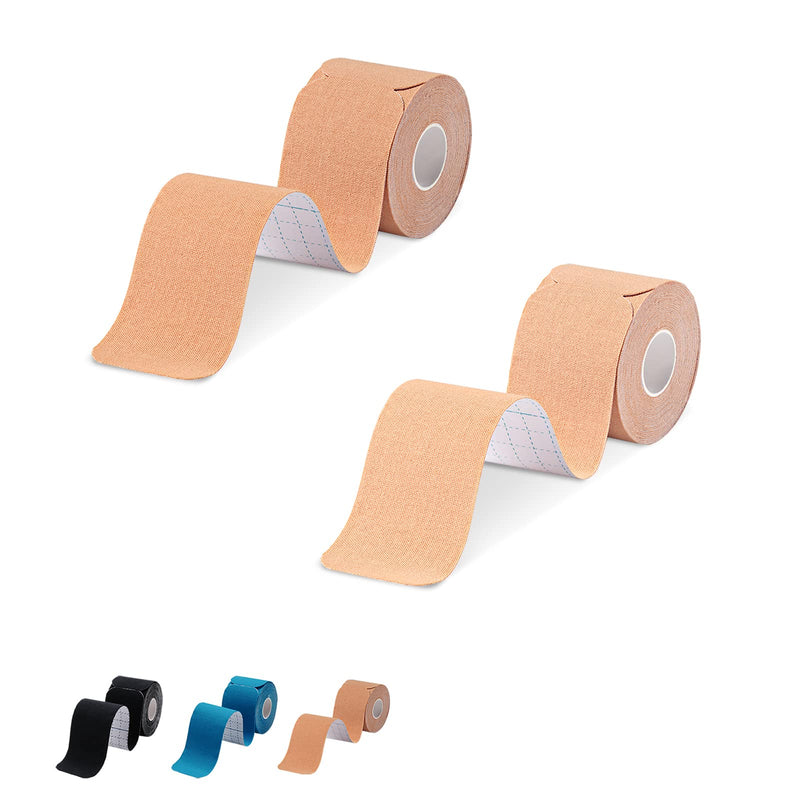 Kinesiology Tape Precut 2 Rolls Pack-Athletic Kinesiology Tape for Muscle & Joints-Kinesiology Tape Pain Relief for Knee, Ankle, Shoulder, Back, Plantar Fasciitis-40 Strips,Beige Beige - NewNest Australia