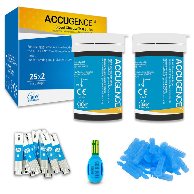 ACCUGENCE Blood Glucose Test Strips With 50 Test Strips Lancets Diabetes Blood Sugar Test Strips. (Suitable for ACCUGENCE PM900 Multifunctional blood glucose monitor) 50Pcs Blood Glucose Test Strips - NewNest Australia