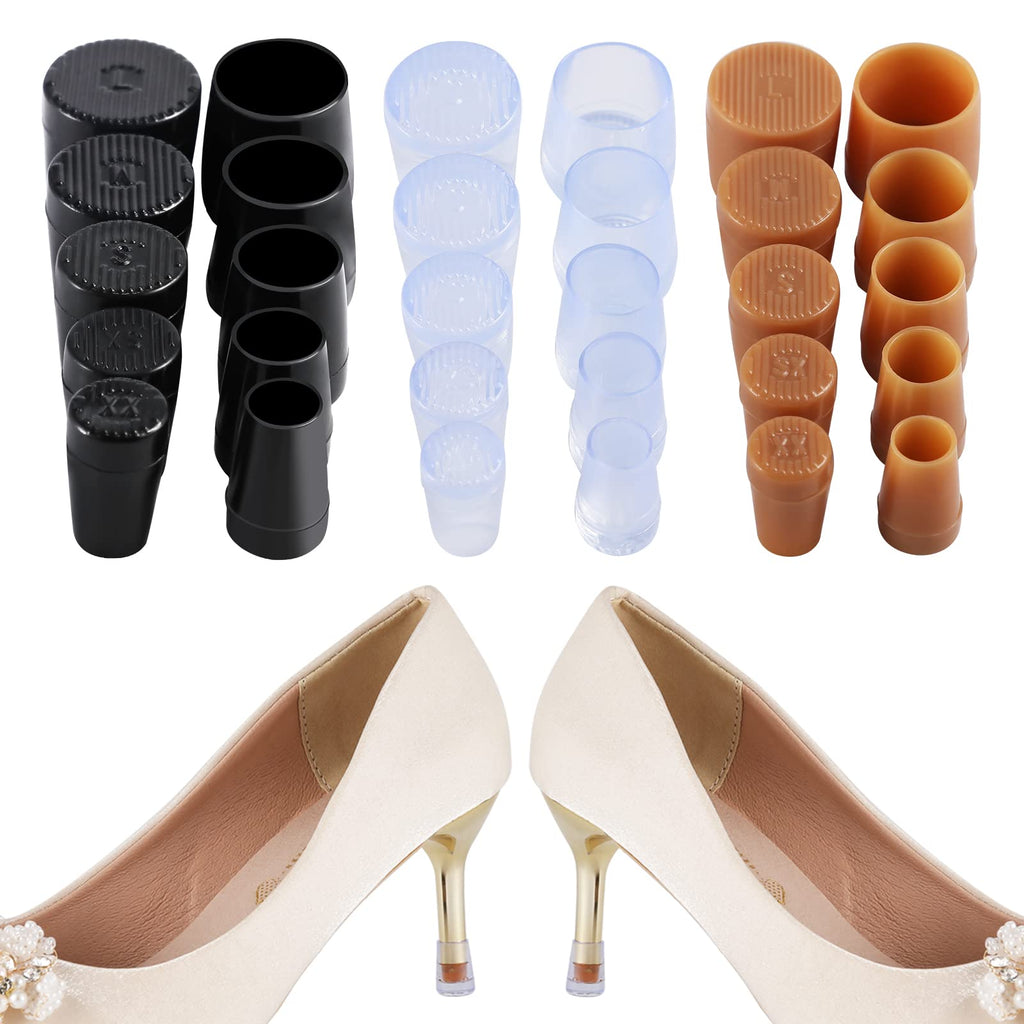AIEX 15 Pairs High Heel Protectors, Shoe Heel Savers Stoppers Black Apricot Clear Shoe Heel Protectors Covers for Grass Gravel Wedding Outdoor Activities for Stable Walking (XX, XS, S, M, L) - NewNest Australia