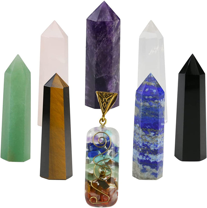 Nvzi Healing Crystal Wands, Crystal Towers, Orgone 7 Chakra Necklace with Premium Gift Box, 7 Chakra Crystals and Healing Stones Set, Crystals for Beginners Kit, Wiccan Crystals - NewNest Australia