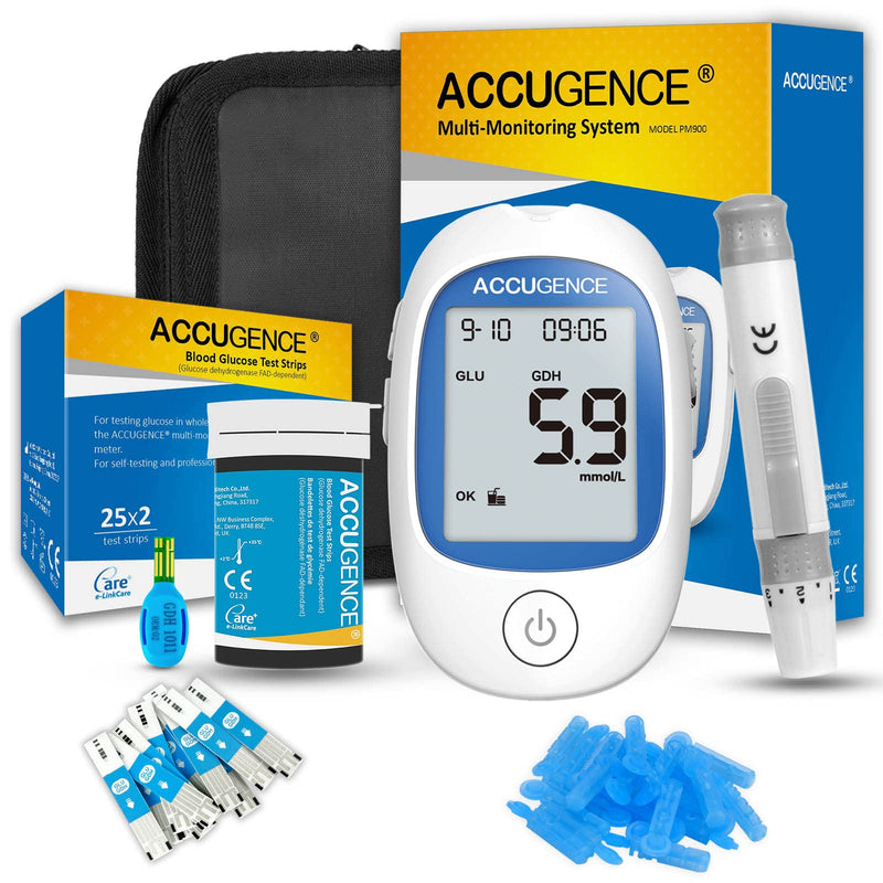 ACCUGENCE Diabetes Testing Kit Blood Sugar Monitor With Multifunctional Blood Glucose Meter 50Pcs Blood Sugar Test Strips Lancets Glucometer 5 Second Get Results Blood Sugar Test Kit - NewNest Australia