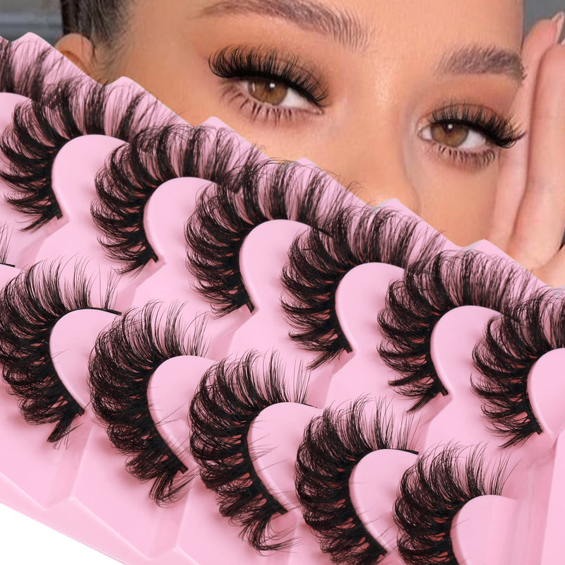 JIMIRE Faux Mink Lashes Wispy Fluffy Cat Eye 6D Volume Russian Strip D Curl False Eyelashes Thick Crossed Soft Curly Fake Lashes 7 Pairs Pack 7 Pairs Cat Eye - NewNest Australia