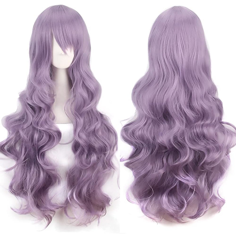 YEESHEDO 32" 80 cm Long Wavy Curly Hair Cosplay Wigs with Bangs for Women Girls Heat Resistant Synthetic Wig for Party Costume Anime Halloween (Lavender Purple) Ash Purple - NewNest Australia