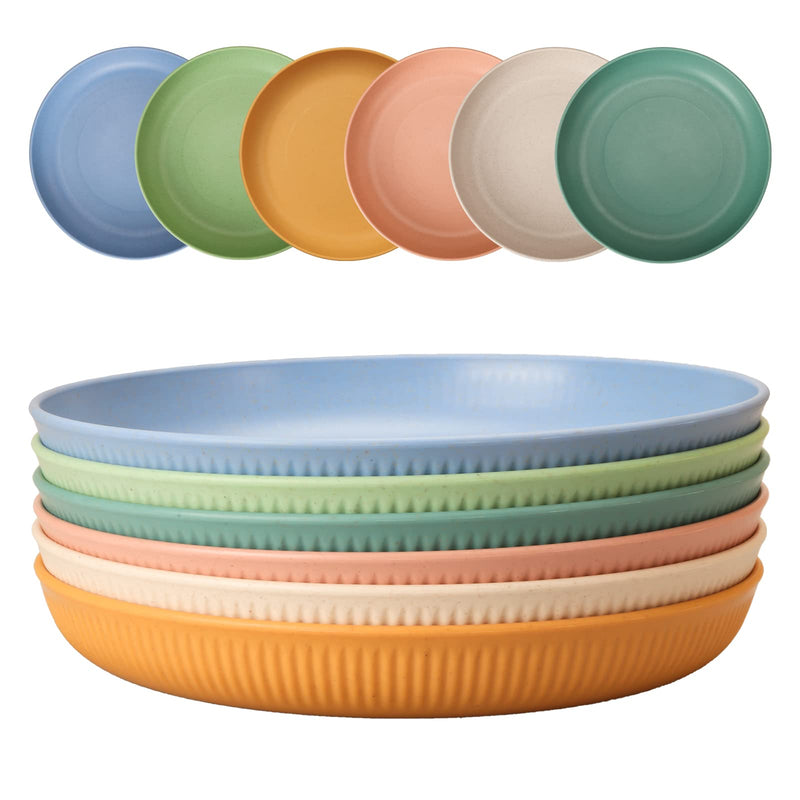 6pcs Unbreakable Dinner Plates Set, Plastic Plates Deep Camping Plates Set, 9 Inch Picnic Plates for Salad, Pasta, Party, Home, Office, Microwave and Dishwasher Safe 6pcs - NewNest Australia
