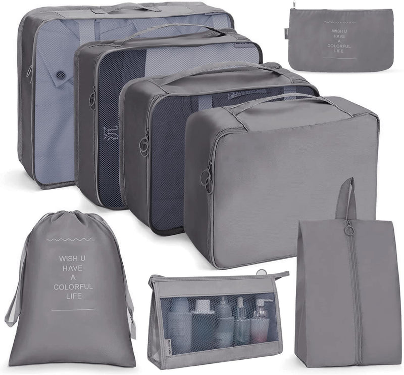 SHAINE Packing Cubes for Suitcase 8pcs Compression Packing Cubes for Travel Luggage Suitcase Organiser Bags Waterproof Travel Organiser Packing Bags Travel Essentials for Flying Grey - NewNest Australia