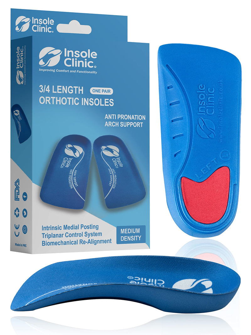 Insole Clinic® 3/4L Orthotic Insoles, Plantar Fasciitis Medial Arch Support Men Women, Overpronation Foot, Flat Feet Shoe inserts For Shin Splint Sports Metatarsalgia Heel Tendon Pain Treatment Large Blue - Medium Density - NewNest Australia