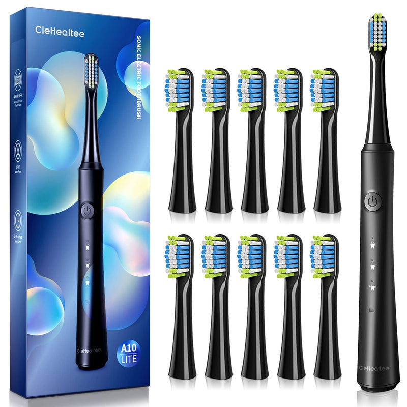 Sonic Electric Toothbrush for Adults, Rechargeable Sonic Toothbrush with Includes 10 Brush Heads, Fast 4 Hr Charge Last 30 Days,with 40000VPM and 3 Modes - Black - NewNest Australia