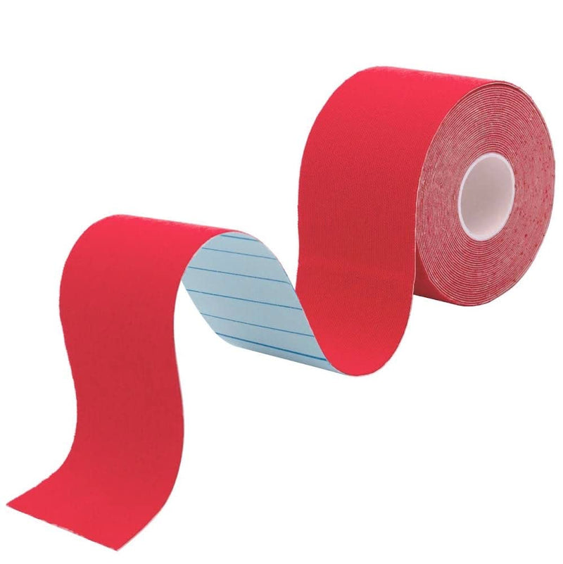Red Kinesiology Tapes Waterproof - Latex Free Muscle & Physio Tape 5M Roll, Strong Grip Medicated Glue Sports Tape Strapping for Ankle, Knee & Shoulder-Includes E-Manual with Instructions Red - NewNest Australia