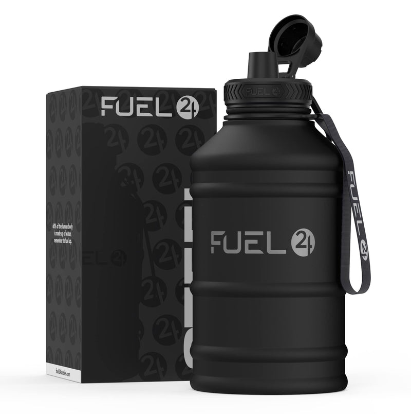 Fuel24 Stainless Steel Jug - 1.3 or 2.2 Litre Water Bottle - Extra Strong, BPA Free, Leak Proof - Large Gym Sports Bottle, 1.3L, 2.2L, Metal Bottle - Colour Options Stealth - NewNest Australia
