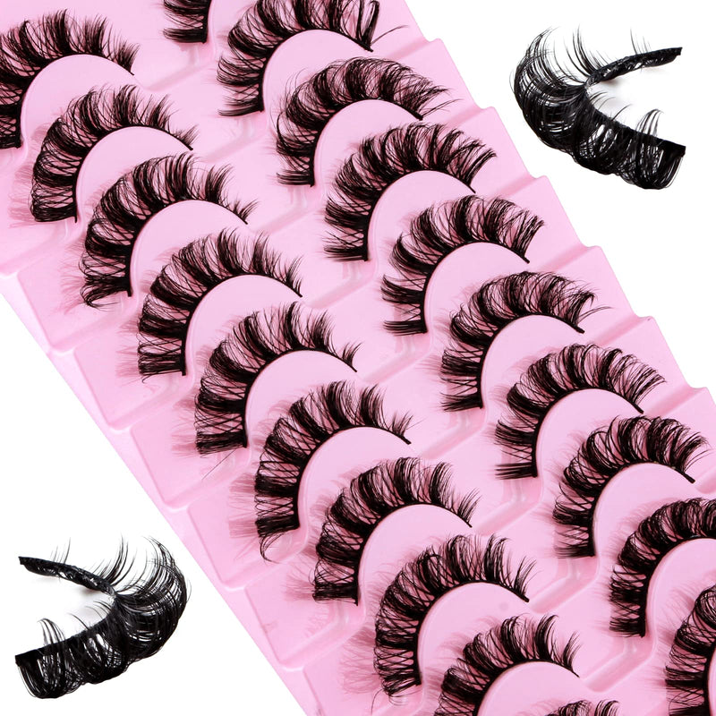 False Eyelashes Russian Strip Lashes D Curl Fluffy Wispy Lashes 10 Pairs Reusable Natural Look Faux Mink Lashes Volume Fake Eyelashes Handmade Thick Soft Long Dramatic Eyelashes (DH0602) DH0602 - NewNest Australia
