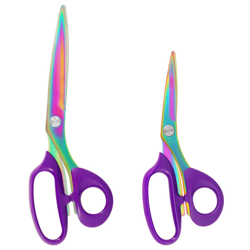 Asdirne Fabric Scissors, Dressmaking Scissors with Heavy Duty Titanium Plated Stainless Steel, Tailor Scissors for Cutting Fabrics and Leather, Purple, Set of 2 (26cm/21cm) 21cm+26cm - NewNest Australia