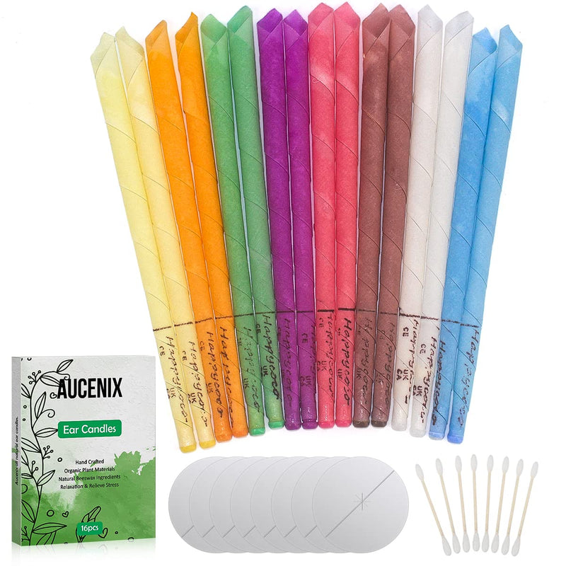 Hopi Ear Candles,Aucenix Pure Ear Candles Kit for Ear Blocked, Non-Toxic Cylinders Fragrance Hollow Cone Beeswax Candle Cones with 8 Protective Disks Tray+8 Cotton Swab 8 Colors - NewNest Australia
