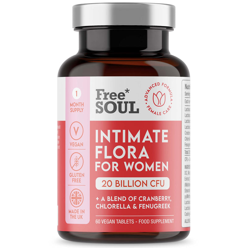 Probiotics for Women - Scientifically Proven Bio Cultures for Women's Intimate Flora | 20 Billion CFU Fortified with 15,000mg Cranberry, Fenugreek & Chlorella | Vegan | 60 Tablets | Free Soul - NewNest Australia