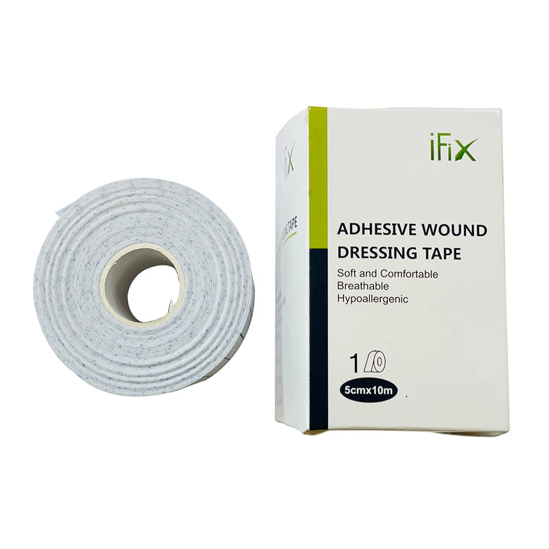 iFix Adhesive Wound Dressing Tape-Surgical Tape, 1 Roll-5 cm x10 Meters in Sturdy Box - Latex-Free Hypoallergenic Fabric Medical Tape - Soft & Breathable First Aid Dressing Tape for Sensitive Skin. - NewNest Australia