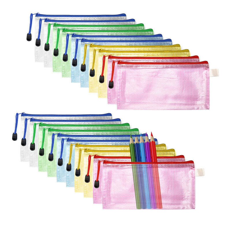 20PCS Clear Pencil Case Mesh Pencil Pouch,SZELAM Mesh Document Bag Pencil Bag Plastic Wallet File Zipper Bags Travel Storage Pouch Bills Storage Makeup Bag for School,Travel,Office(5 Colours) - NewNest Australia