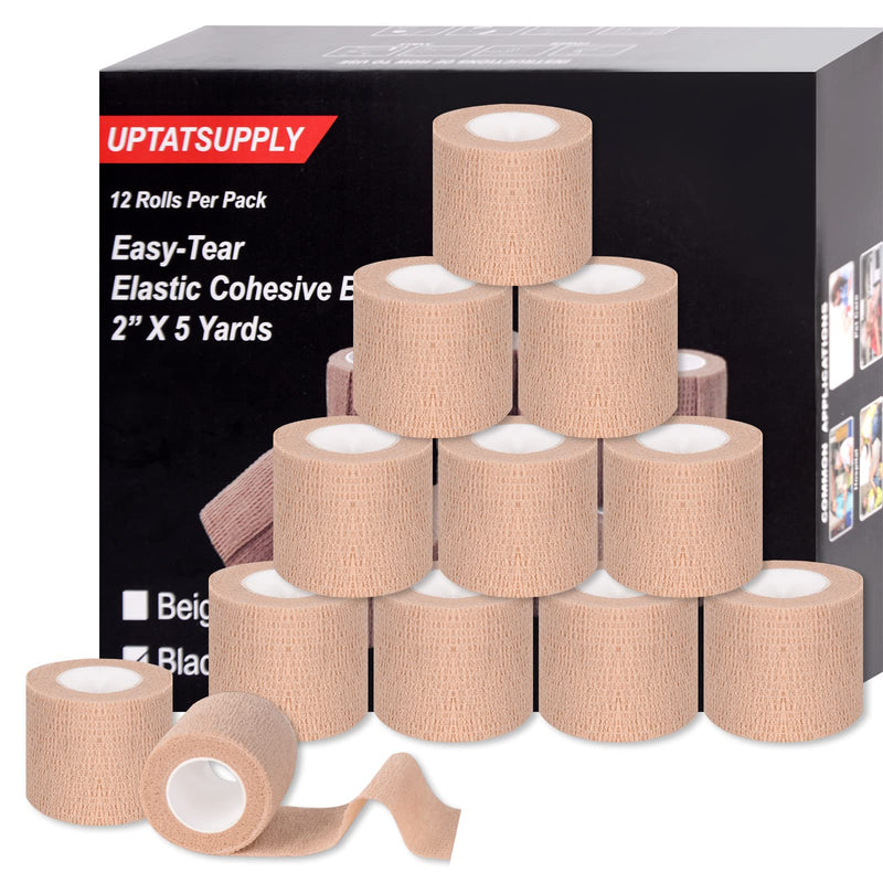 Self Adhesive Bandage Wrap 12 Pack,Sports Tape 2" X 5 Yards, Multi-Purpose Non-Woven Cohesive Wrap, First Aid Tape, Elastic Cohesive Bandage, Medical Tape for Stretch Athletic, Sports, Wrist, Ankle Tan - NewNest Australia