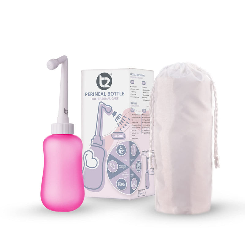 T2 Perineal Bottle - Portable Bidet for Postpartum Care, Perineal Pain Relief - 360ml Squeeze Bottle with 60° Nozzle & Washable Storage Bag - Hospital Bag Maternity Essential, Gift for Mum to Be - NewNest Australia