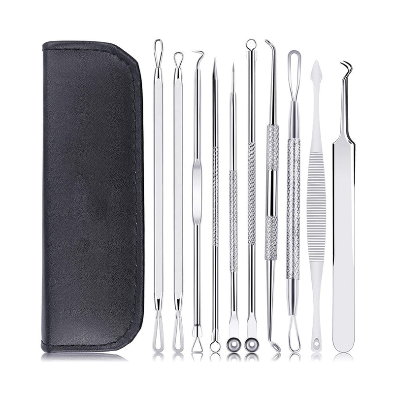 Blackhead Remover Tool Kit, 10Pieces Comedone Extractor Tool Blemish Whitehead Removal Acne Needle Pimple Spot Popper Stainless Steel (Blackhead Extractor Tool) - NewNest Australia