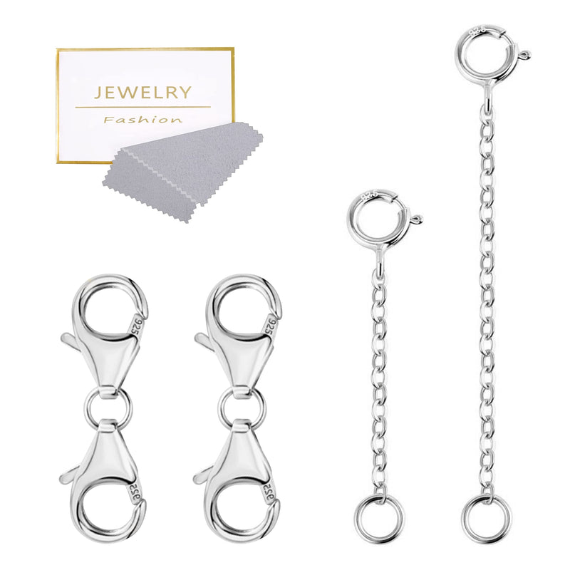 925 Sterling Silver Double Lobster Clasp and Necklace Extender White Gold Plated Double Lobster Clasps Connector Bracelet Necklace Extension Clasp for Jewelry Making（4pcs） 4Pcs Silver - NewNest Australia