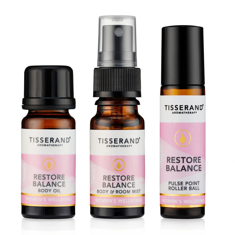 Tisserand Aromatherapy | Restore Balance Discovery Kit | Rollerball, Body Oil & Mist | Perimenopause, Menopause & Menstruation Support for Women | Rose, Clary Sage & Geranium | Natural Essential Oils - NewNest Australia