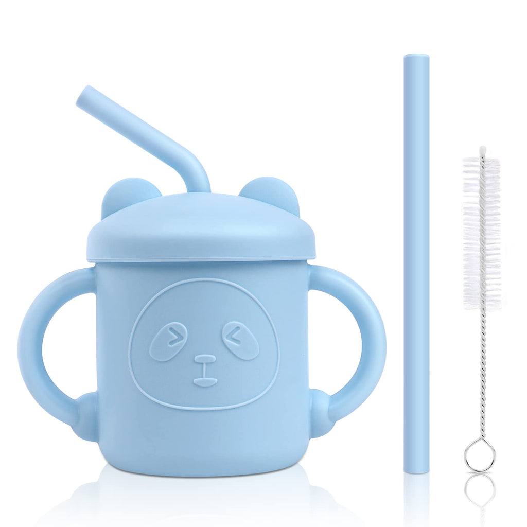Vicloon Toddler Straw Cup, Silicone Baby Training Cup, Sippy Cup Toddler Cup with Straw and Cleaning Brush , Spill Proof and Non-Slip Handle, Baby Panda Training Cup for Infant & Toddler (Blue) Panda - Blue - NewNest Australia