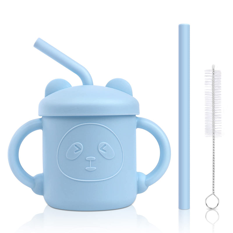 Vicloon Toddler Straw Cup, Silicone Baby Training Cup, Sippy Cup Toddler Cup with Straw and Cleaning Brush , Spill Proof and Non-Slip Handle, Baby Panda Training Cup for Infant & Toddler (Blue) Panda - Blue - NewNest Australia