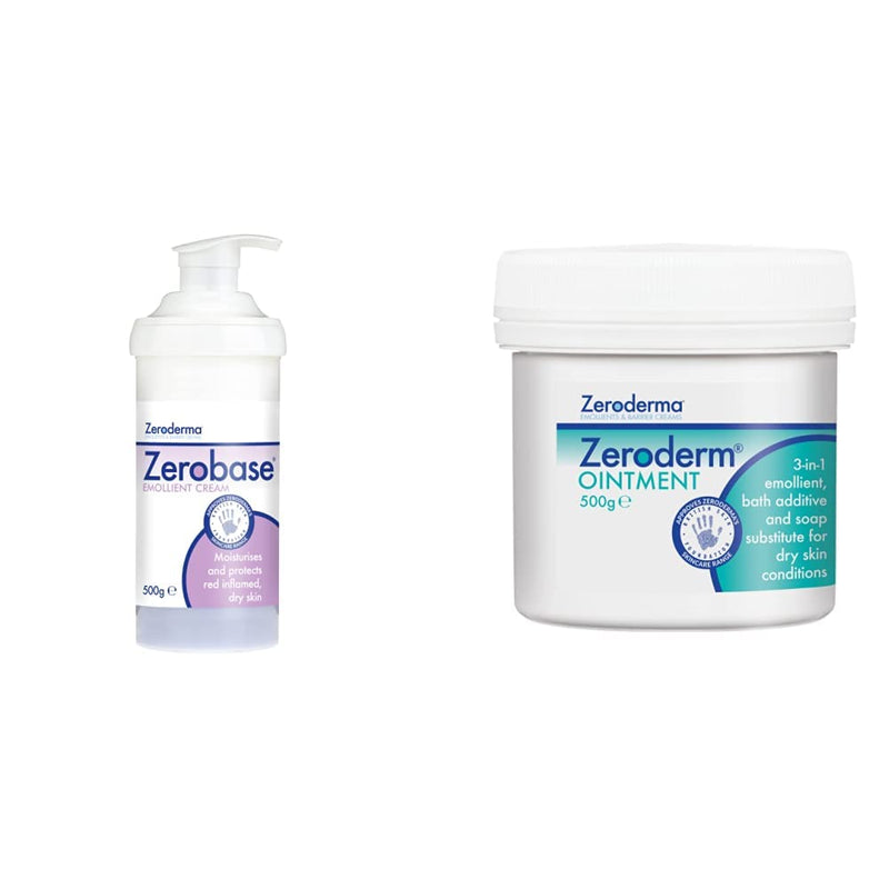 Zeroderma Zerobase Emollient Cream, 500 g & Zeroderm Ointment 500g - 3In1 Emollient, Bath Additive and Soap Substitute for Dry Skin Conditions 500 g (Pack of 1) + Zeroderm Ointment 500g - NewNest Australia