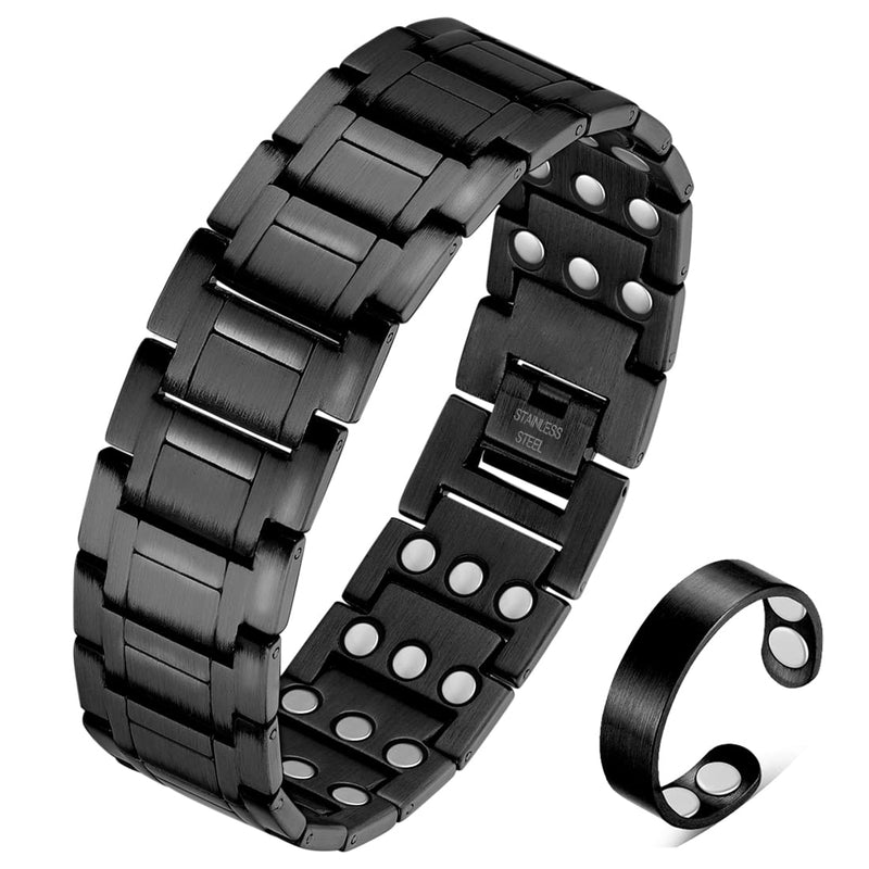 Vicmag 3X Ultra Strength Magnetic Bracelet for Men Titanium Steel Bracelet 3500 Gauss Magnets Adjustable Wristband with Free Adjustment Tool & Jewelry Gift Box (Black) Black - NewNest Australia