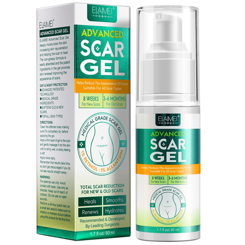 Silicone Scar Gel- Scar Removal Cream Gel, Stretch Mark Cream, Medical Advanced Scar Gel for Old and New Scar, Scar Cream for Surgical Scars, C-Section, Keloid, Acne Scars, Gentle Formula 50ML Green - NewNest Australia