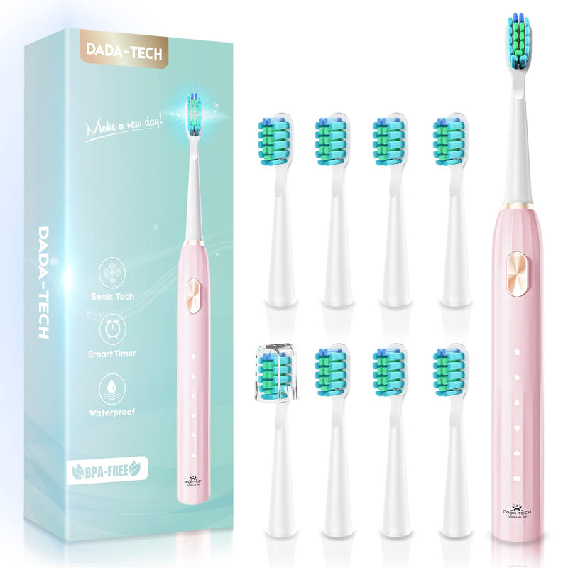 Dada-Tech Electric Toothbrush Adults and Kids, Sonic Electronic Power Rechargeable Tooth Brush with Automatic Interval Timer, Waterproof for Shower, Five Brushing Modes (Pink) Pink - NewNest Australia